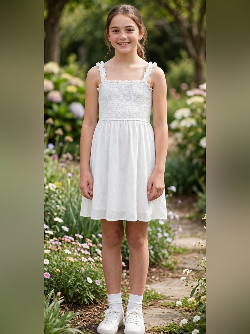 SHEIN White Kids Casual Dress with Ruffled Straps
